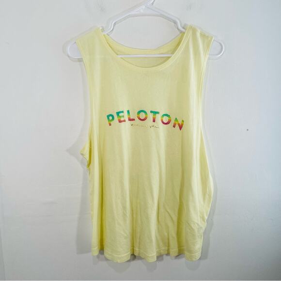 Spiritural Gangster x Peloton Pale Yellow Rainbow Spell Out Tank Top XL - Picture 1 of 7